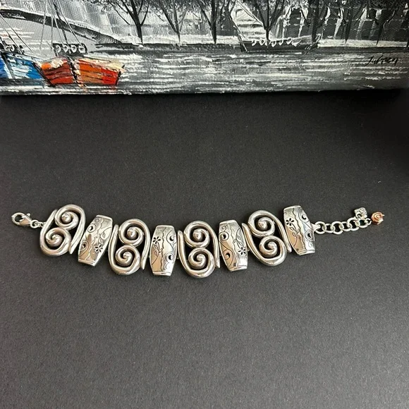 Brighton Bracelet Pablo's Passion Scroll Floral Wide Link Silver Plated 7.5" - Picture 10 of 10